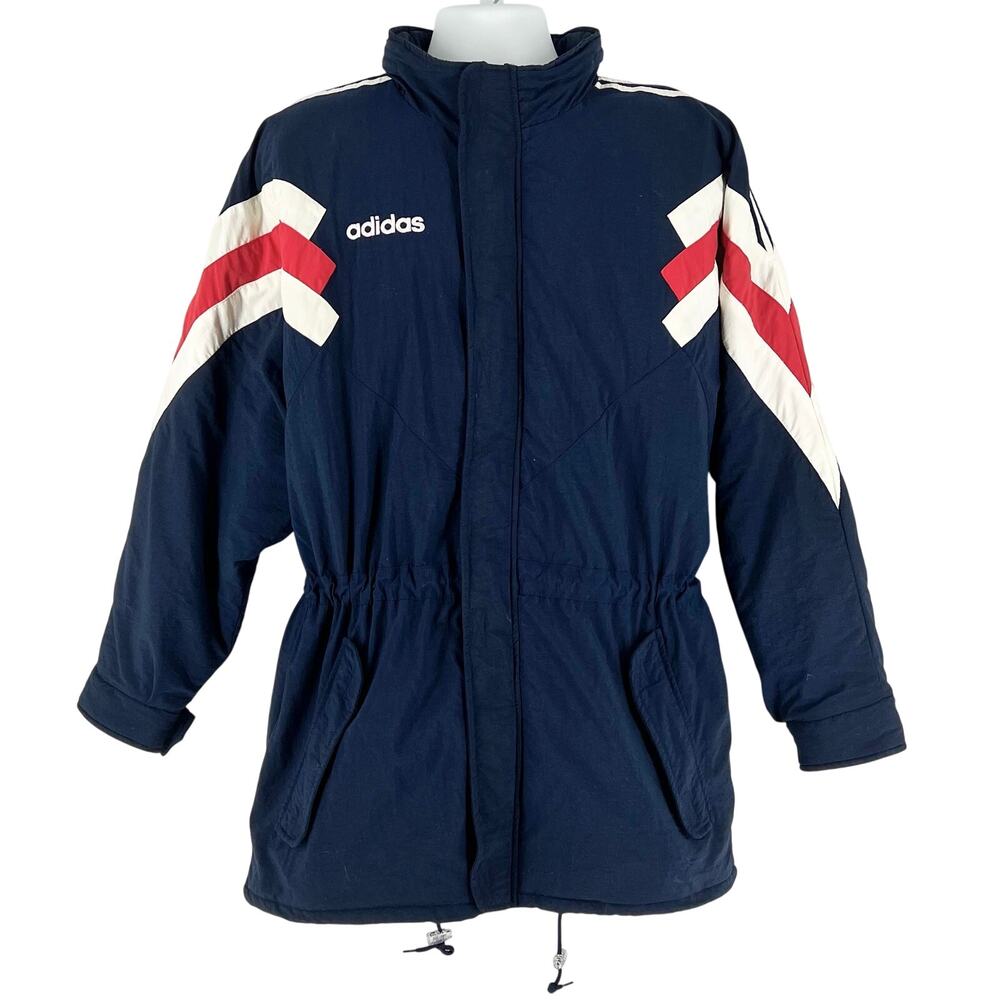 90s Adidas Puffer Parka Jacket Navy 1990s Vintage